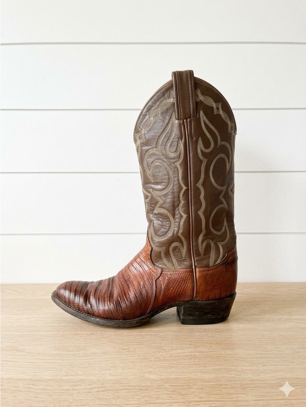 Vtg Tony Lama Two-Tone Brown Leather Women's Heeled Western Boot